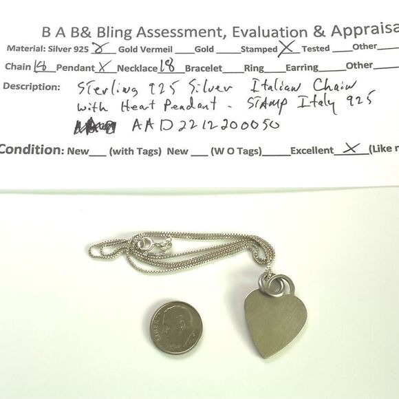 AAD# Italian Sterling 925 Silver Heart Necklace - Picture 7 of 7
